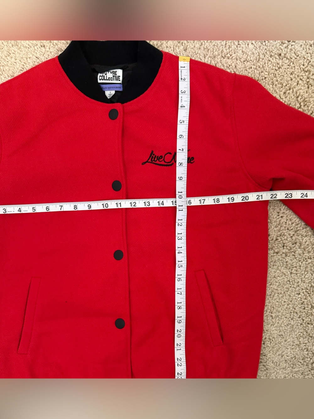 Future Collective LiveClime Red Bomber Jacket Wool Blend Small - Picture 10 of 10